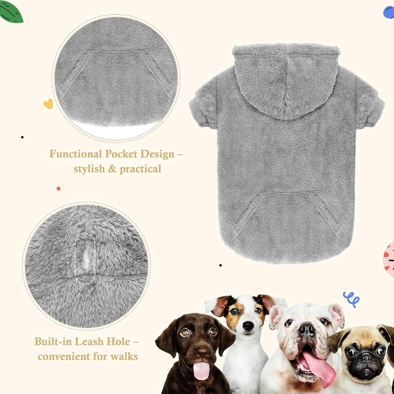 Waoduld Dog Sweater,Dog Hoodies,Warm Fuzzy Fleece Sweatshirt with Hood & Pocket,Leash Hole,Cozy Cold Weather Pet Clothes Pet Sweater for Small,Medium,and Large Dogs(Grey,XL) - Image 4